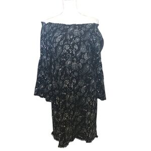 KNOX ROSE Dress Women's Size XL Black White Mini Off The Shoulder Paisley Print